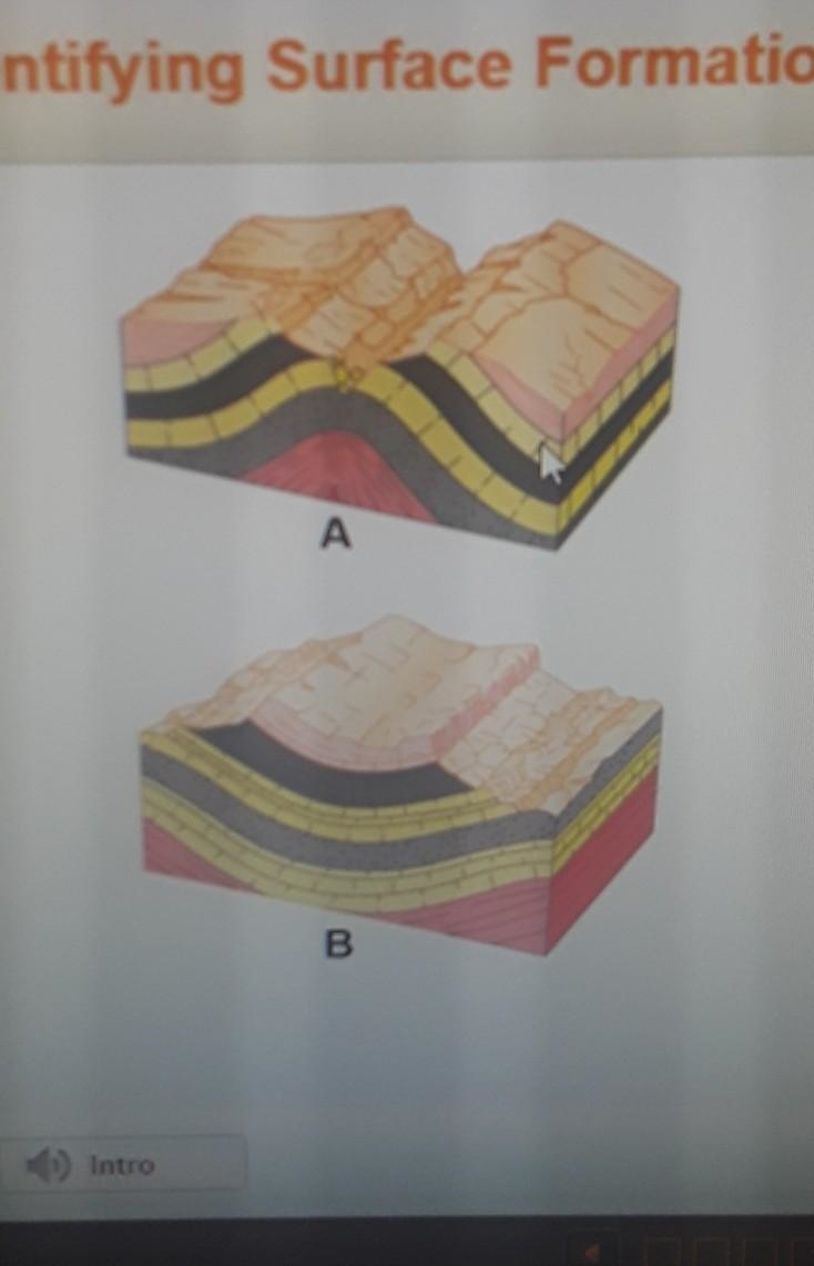 Surface Formations Caused by Stress Use the drop-down menus to label the landforms-example-1