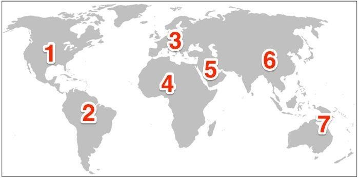 Which number represents the location of the Amazon rainforest? A) 1 B) 2 C) 4 D) 6-example-1