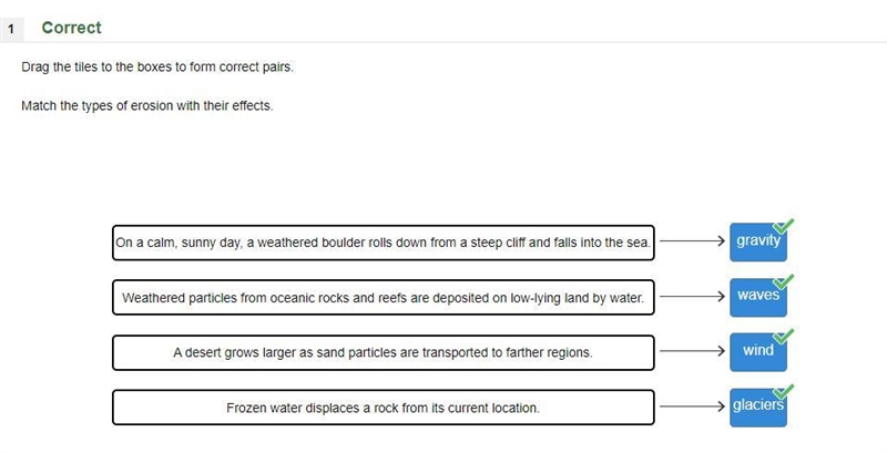 Drag the tiles to the boxes to form correct pairs, Match the types of erosion with-example-5