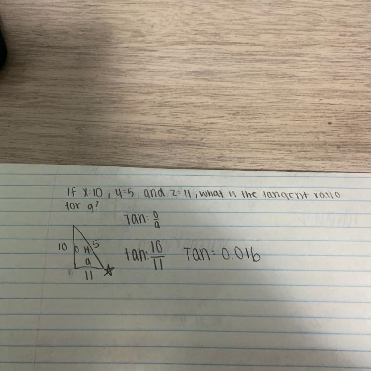 If x = 10, y = 5, and z = 11, what is the tangent ratio for g-example-1