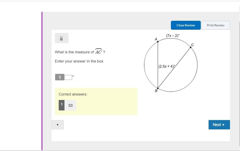 At is the measure of AC ? Enter your answer in the box. ° Circle with inscribed-example-1