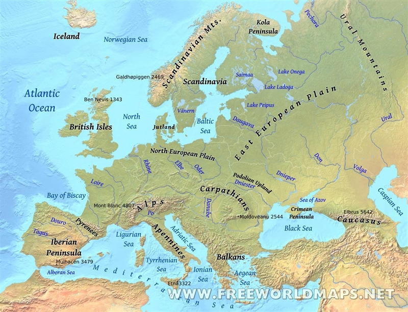 A map titled European Climate Regions. A key shows climate zones by color. Yellow-example-1