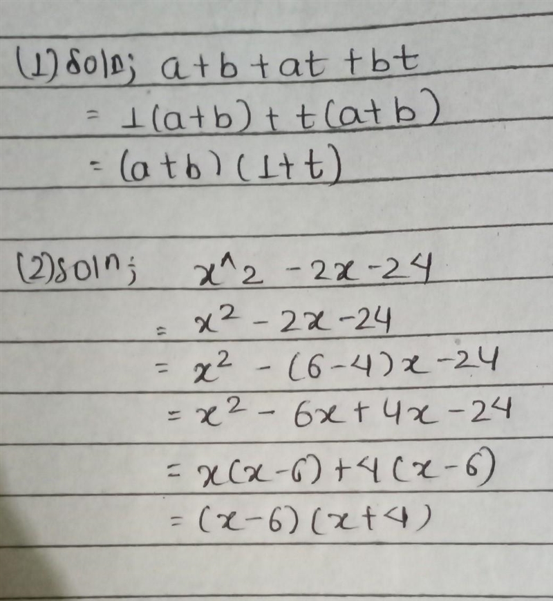 Factorise completely i) a + b + at + bt ii) x^2 - 2x - 24-example-1