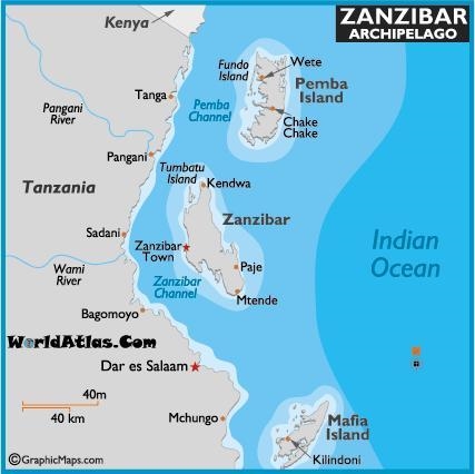 What ocean is to the east of Zanzibar-example-1