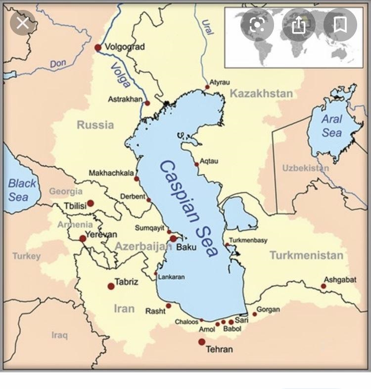 What is the name of the body of water located between the Black Sea and the Aral Sea-example-1