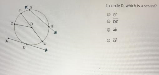 In circle D, which is a secant-example-1