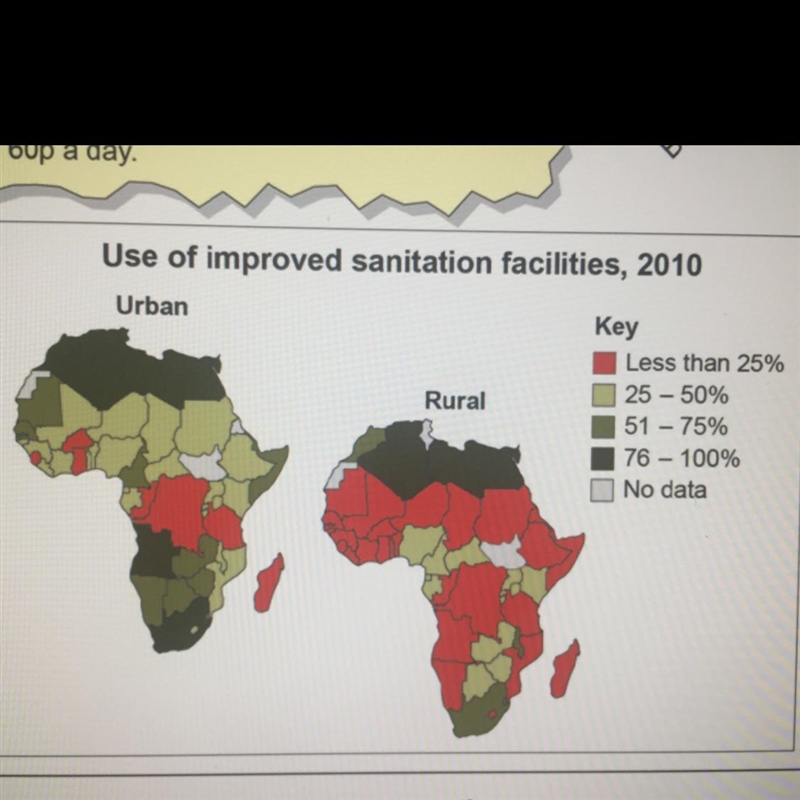 Using the map describe the pattern of improved sanitation facilities in urban and-example-1