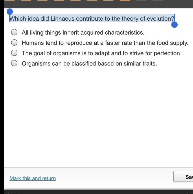 Which idea did Linnaeus contribute to the theory of evolution?-example-1