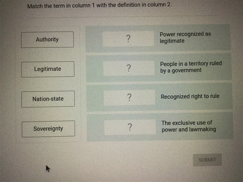 Match the term in column one to column two. Please help meeeee-example-1