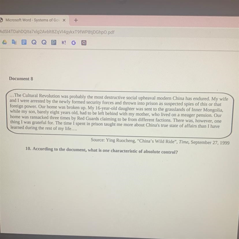 According to the document, which is one characteristic of absolute control?-example-1