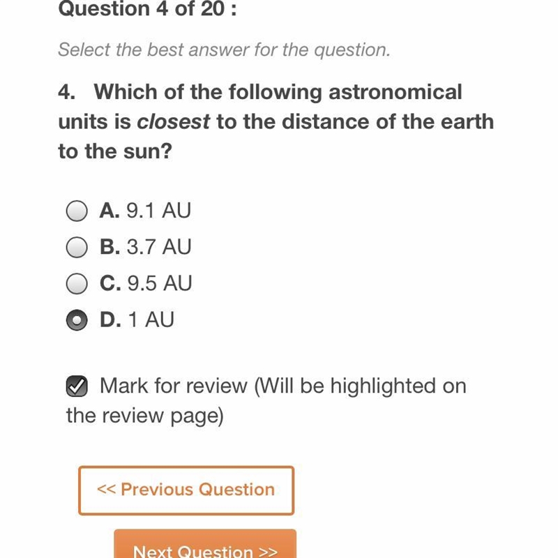 Which of the following astronomical units is closet to the distance of earth to the-example-1