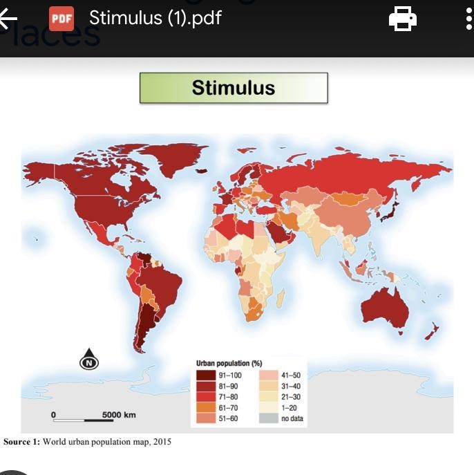 1) Using Source 1, which is the least urbanised continent in the world? a) Asia b-example-1