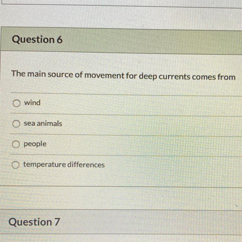 The main source of movement for deep currents comes from wind Osea animals o people-example-1