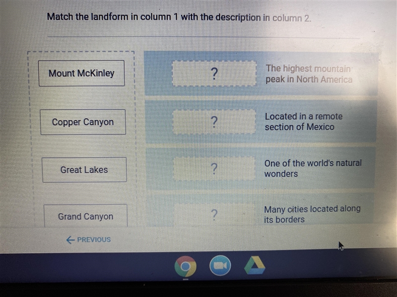 Match the landform in column 1 with the description in column 2 , please .-example-1