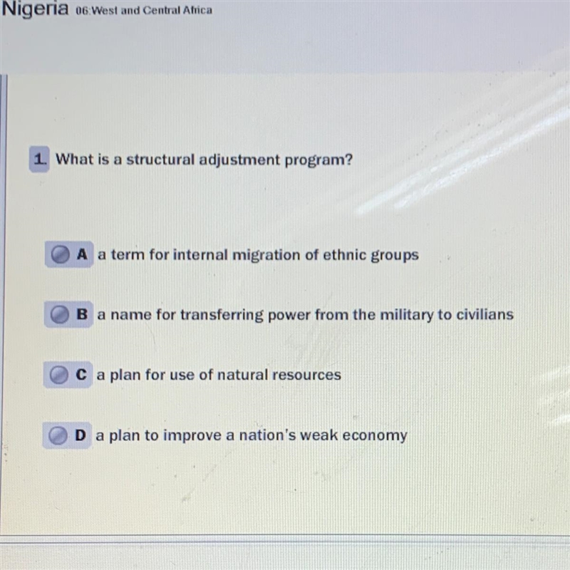 What is a structural adjustment program? A a term for internal migration of ethnic-example-1