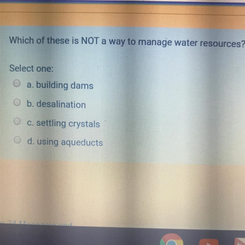 Which of these is NOT a way to manage water resources?-example-1