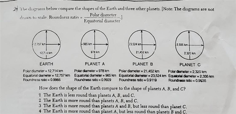 How does the shape of earth compare to the planets A, B, or C?-example-1