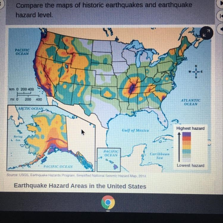 Look at the data in the two maps. Is there a correlation between historic earthquake-example-1