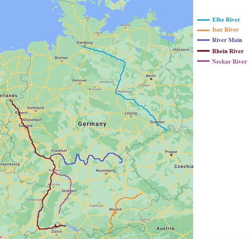 5. Locate the following rivers, and trace their course in blue: Neckar​-example-1