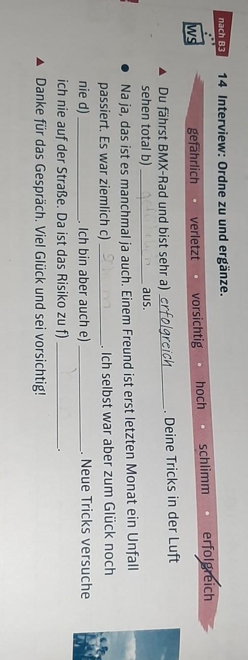 Can someone pls help me with german homework 14. Interview: Ordne zu und ergänze. gef-example-1