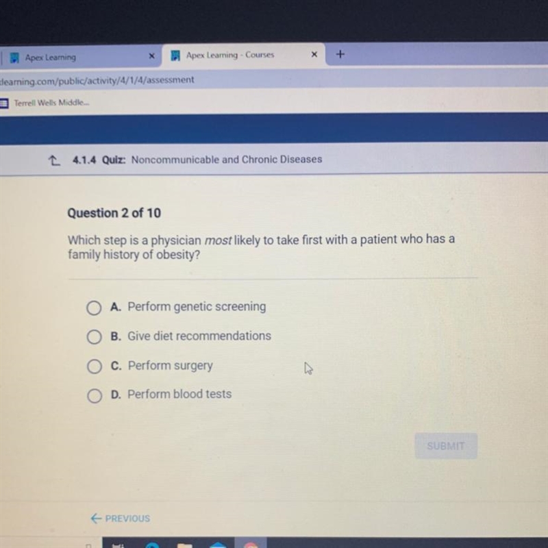 Which step is a physician most likely to take first with a patient who has a family-example-1