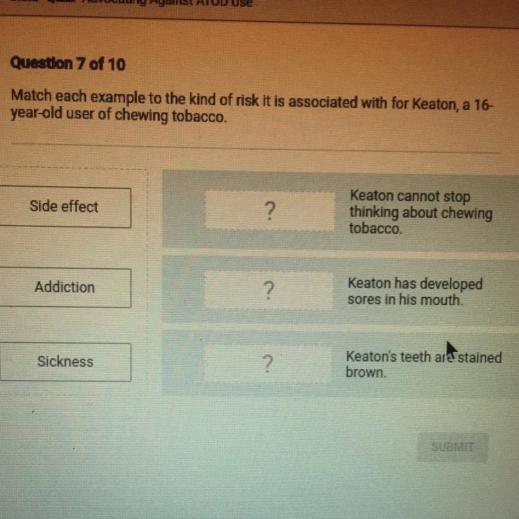 Match each example to the kind of risk it is associated with for Keaton, a 16- year-example-1