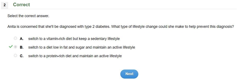 anita is concerned that shell be diagnosed with type 2 diabetes. what type of lifestyle-example-1