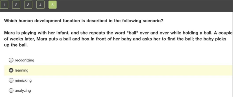 Which human development function is described in the following scenario? Mara is playing-example-1