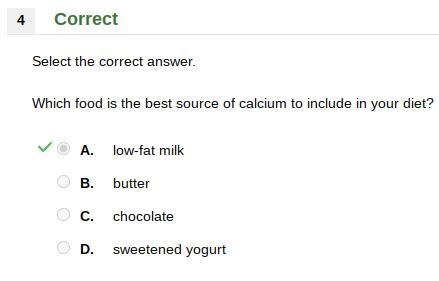 Which food is the best source of calcium to include in your diet? a:low-fat milk B-example-1