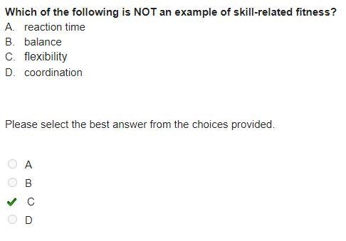 Which of the following is NOT an example of skill-related fitness? A reaction time-example-1