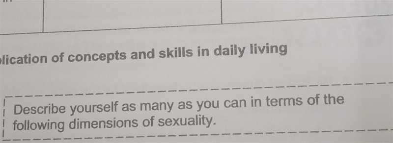 Describe yourself as many as you can in terms of the following dimensions of sexuality-example-1