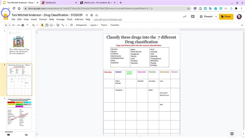 Health Assignment. Can someone please help me with this drug classification please-example-1