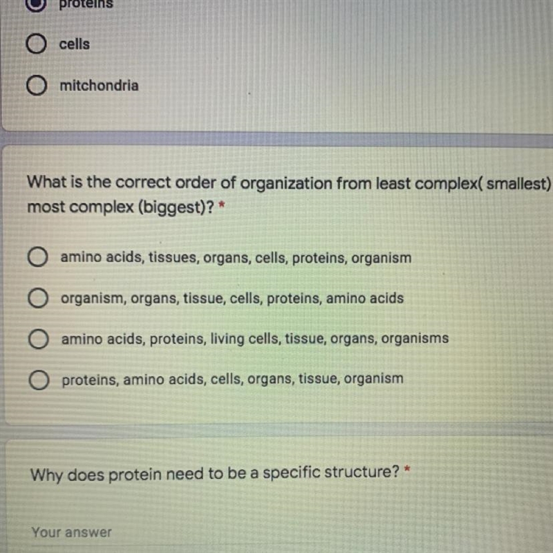 What is the correct order of organization from least complex( smallest) to most complex-example-1