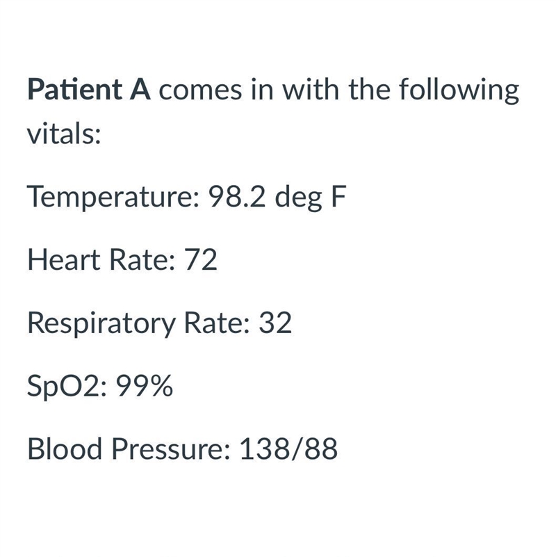 Respiratory rate Temperature Blood pressure Resting pulse SpO2 Which of these vitals-example-1