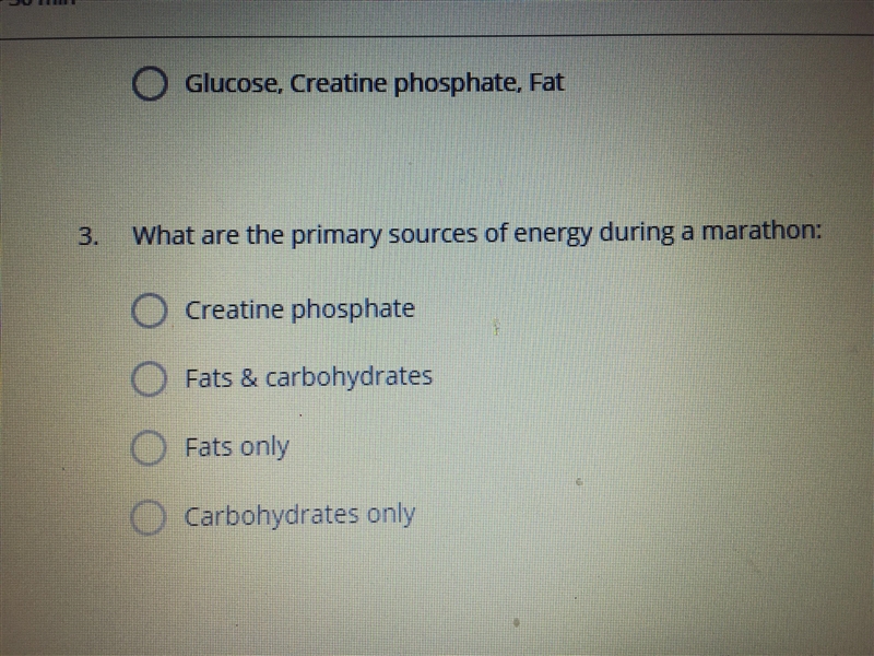 What are the primary sources of energy during a marathon?-example-1