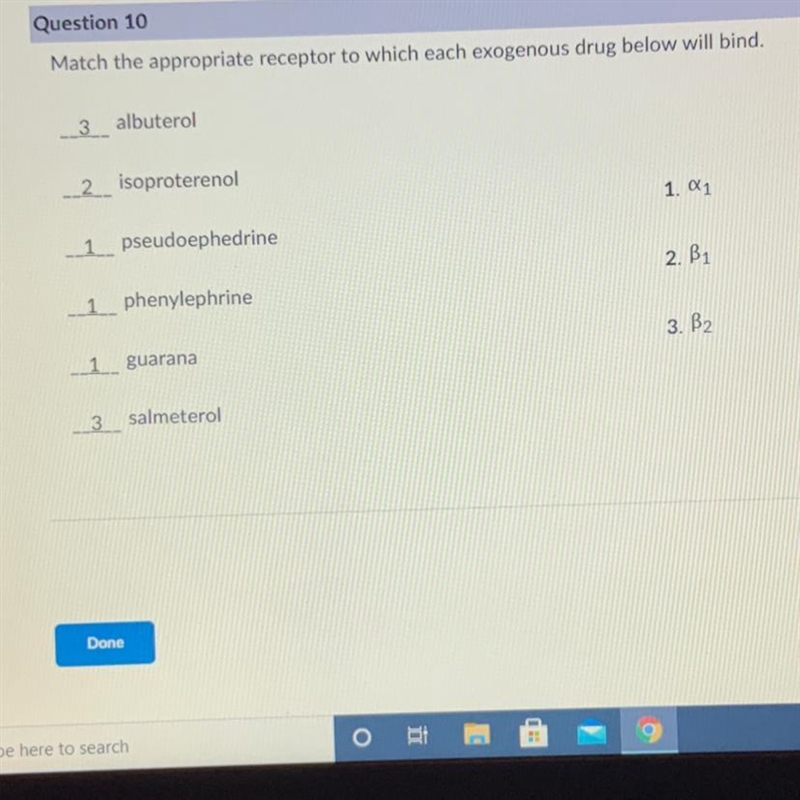 Match the appropriate receptor to which each exogenous drug below will bind. 3 albuterol-example-1