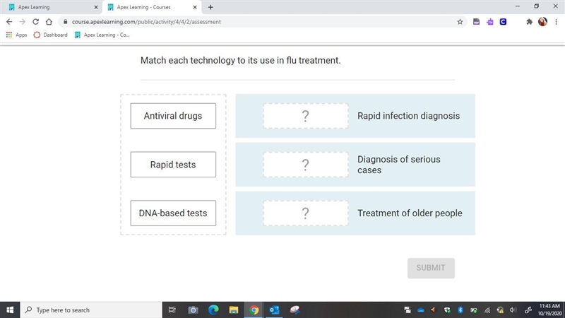 Match each technology to its use in flu treatment?-example-1