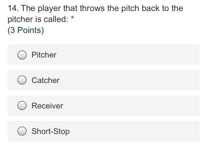 The player that throws the pitch back to the pitcher is called:-example-1