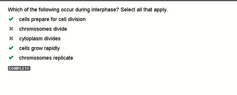 Which of the following occur during interphase? Select all that apply. cells prepare-example-1