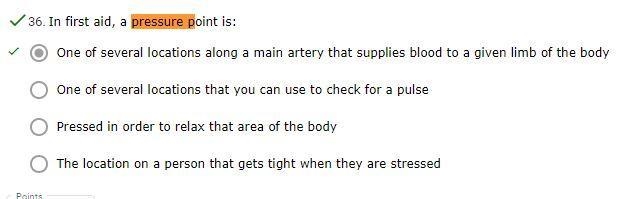 A pressure point is Ο Α. One of several locations along a main artery that supplies-example-1