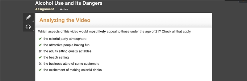 Which aspects of this video would most likely appeal to those under the age of 21? Check-example-1