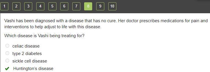 Vashi has been diagnosed with a disease that has no cure. Her doctor prescribes medications-example-1