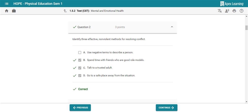 Identify three effective, nonviolent methods for resolving conflict. A. Spend time-example-1