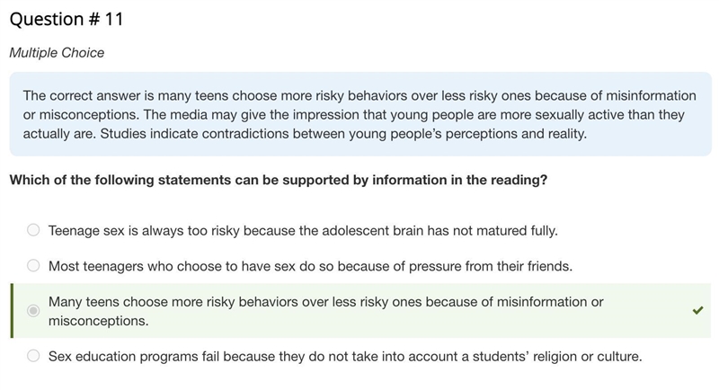 Which of the following statements can be supported by information in the reading? Teenage-example-1