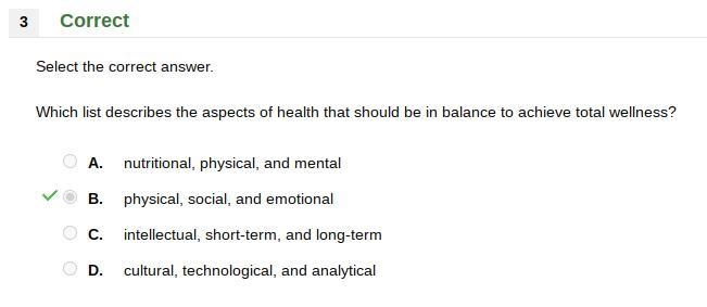 Which list describes the aspects of health that should be in balance to achieve total-example-1