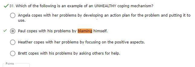 Which of the following is an example of an UNHEALTHY coping mechanism? OA. Angela-example-1