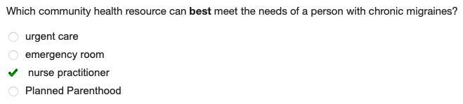 Which community health recourse can best meet the needs of a person with chronic migraines-example-1