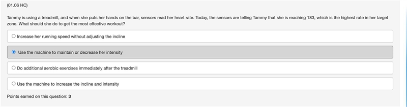 Tammy is using a treadmill, and when she puts her hands on the bar, sensors read her-example-1