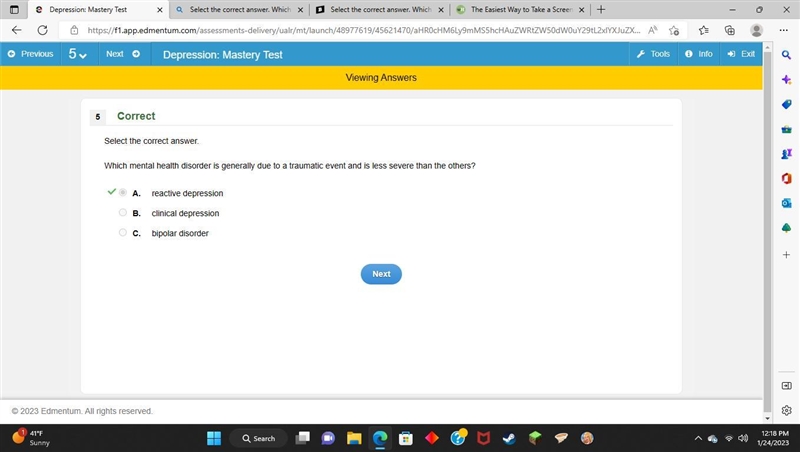 Select the correct answer. Which mental health disorder is generally due to a traumatic-example-1