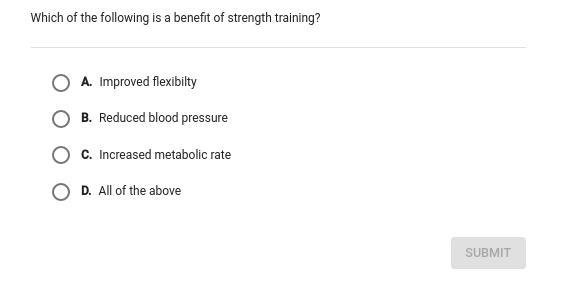 Which of the following is a benefit of strength training? A.P.E.X.L.E.A.R.N.I.N.G-example-1